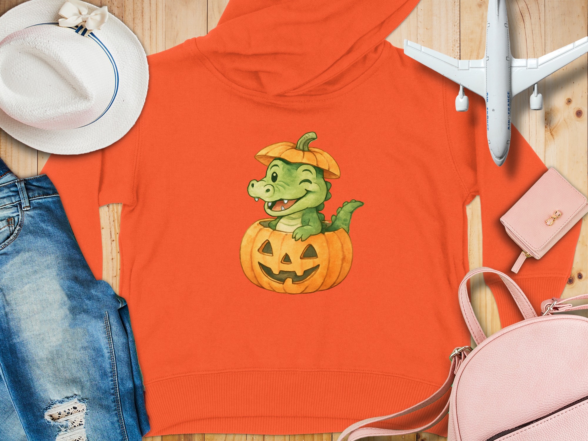 Crocodile Pumpkin Face Toddler Hoodie - 5-6T, Orange product image 1