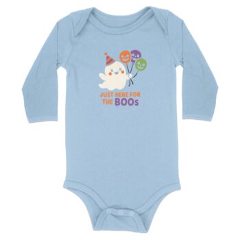 Just Here For The Boos Halloween Long Sleeve Bodysuits - 12M, Light Blue product image 1