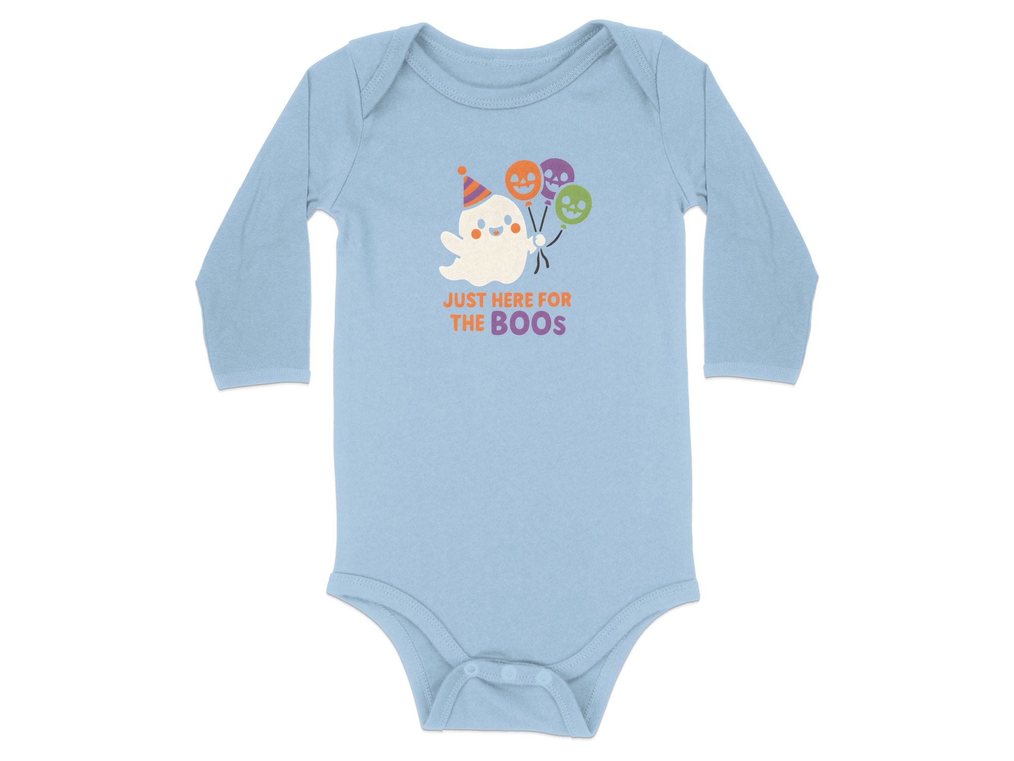Just Here For The Boos Halloween Long Sleeve Bodysuits - 12M, Light Blue product image 1