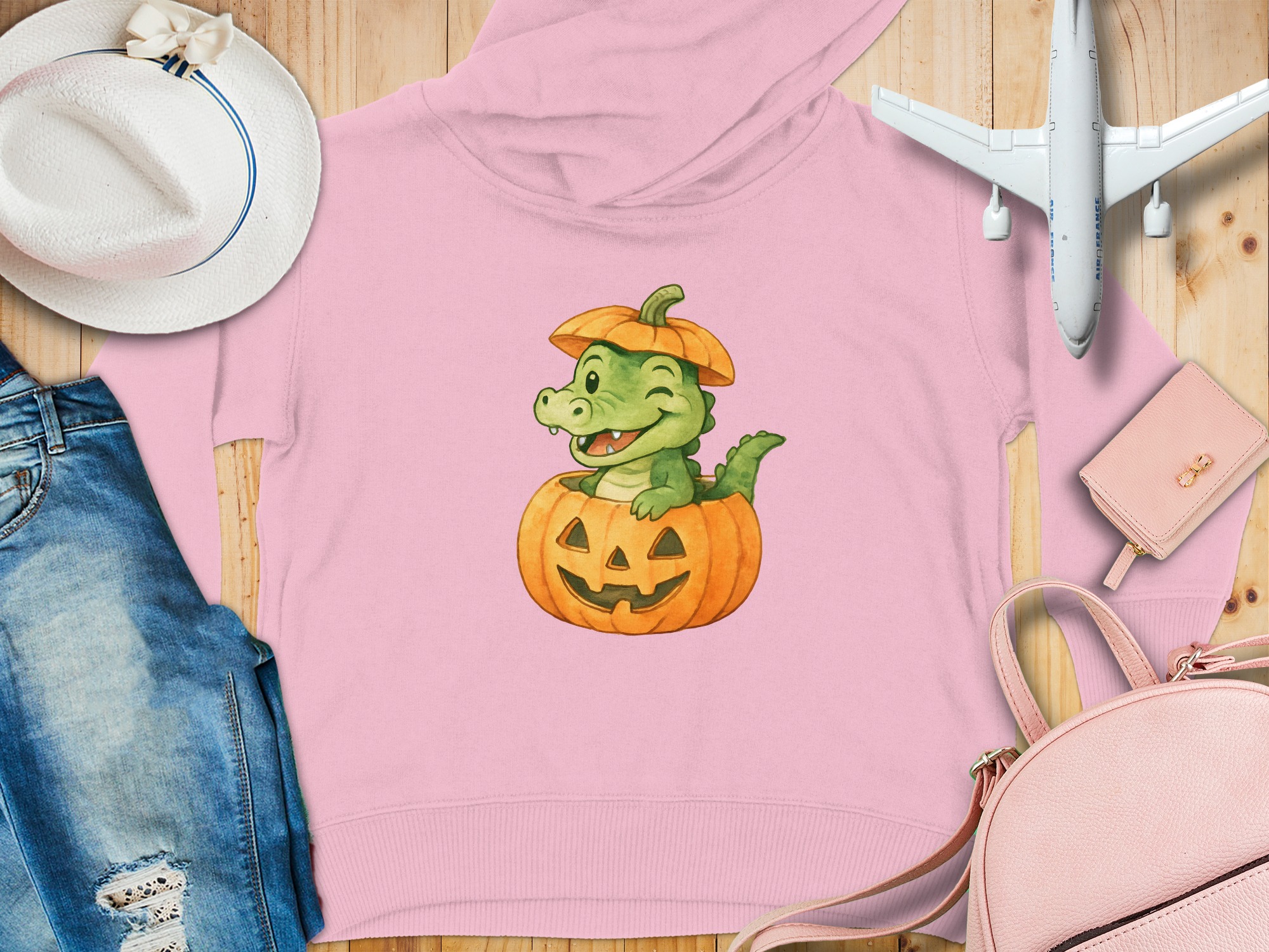 Crocodile Pumpkin Face Toddler Hoodie - 5-6T, Pink product image 1