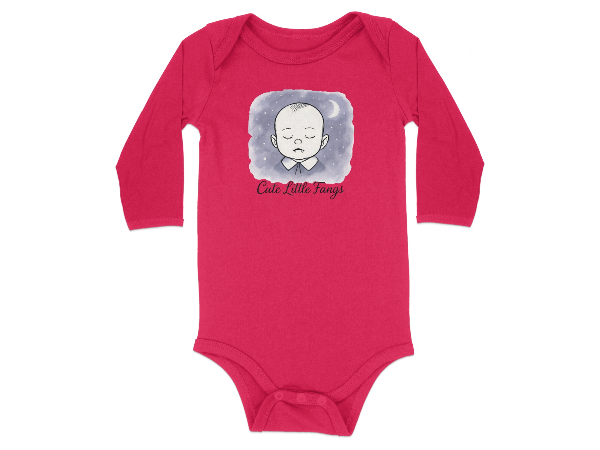Cute Little Fangs Design Long Sleeve Bodysuits - 12M, Red product image 1