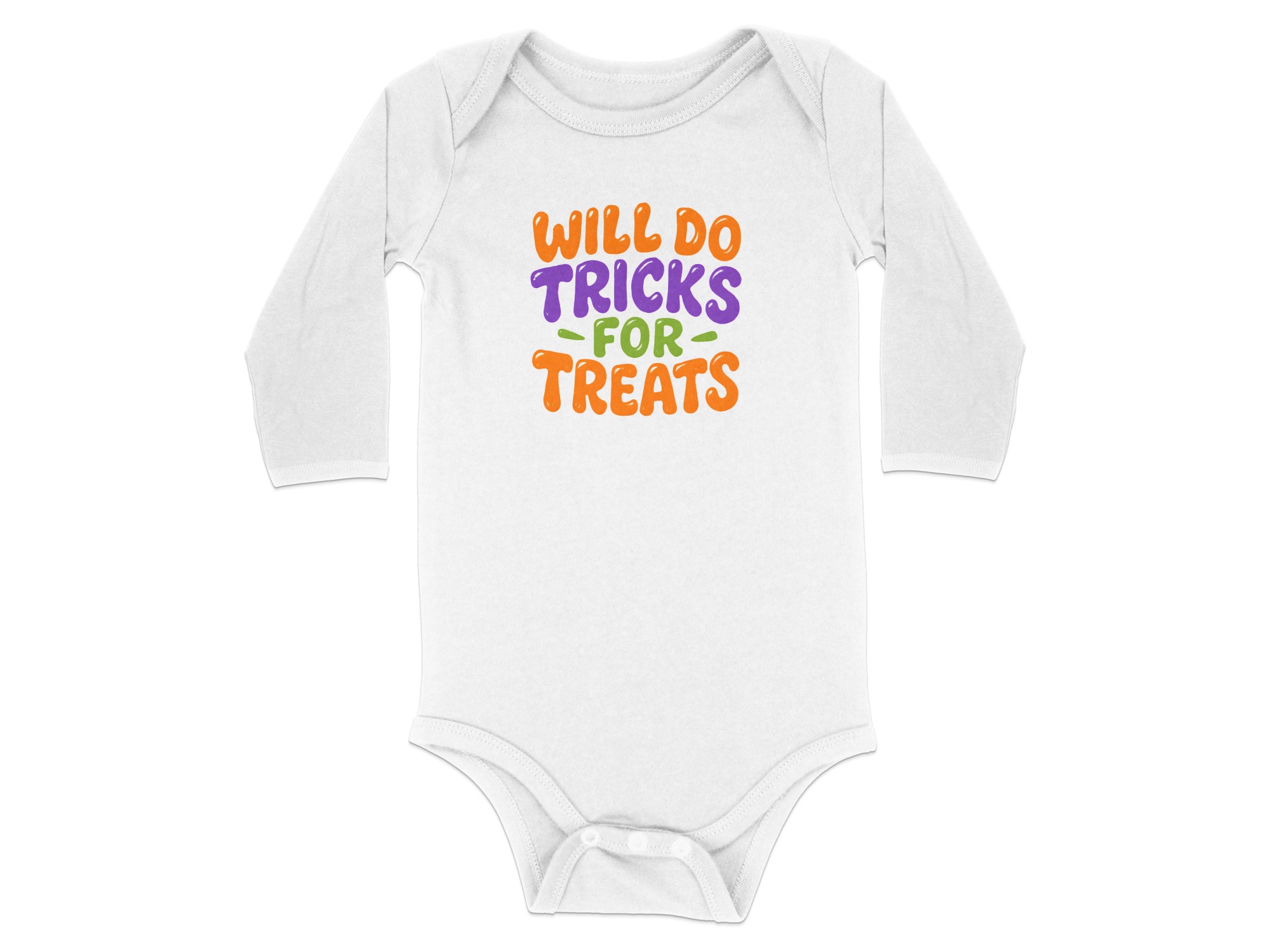 Will Do Tricks for Treats Long Sleeve Bodysuits - 12M, White product image 1