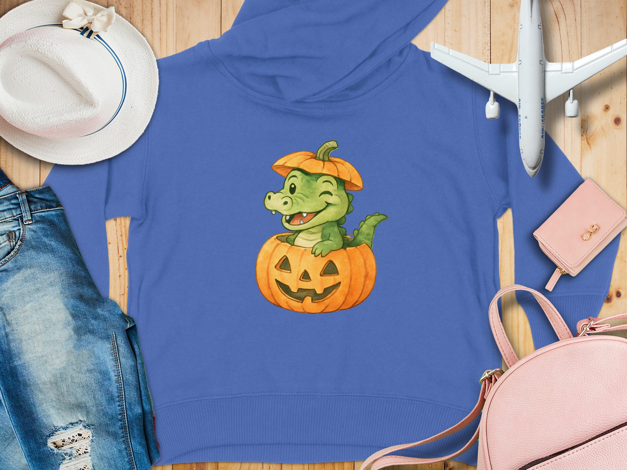 Crocodile Pumpkin Face Toddler Hoodie - 5-6T, Vintage Royal product image 1