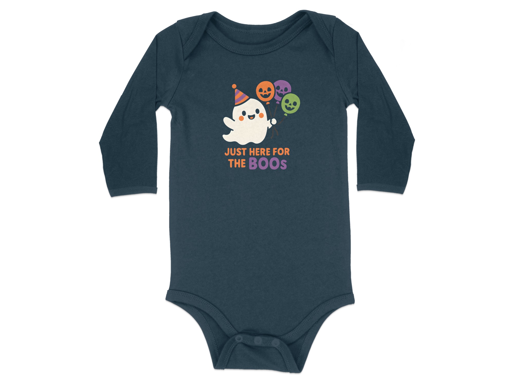 Just Here For The Boos Halloween Long Sleeve Bodysuits - 12M, Navy product image 1
