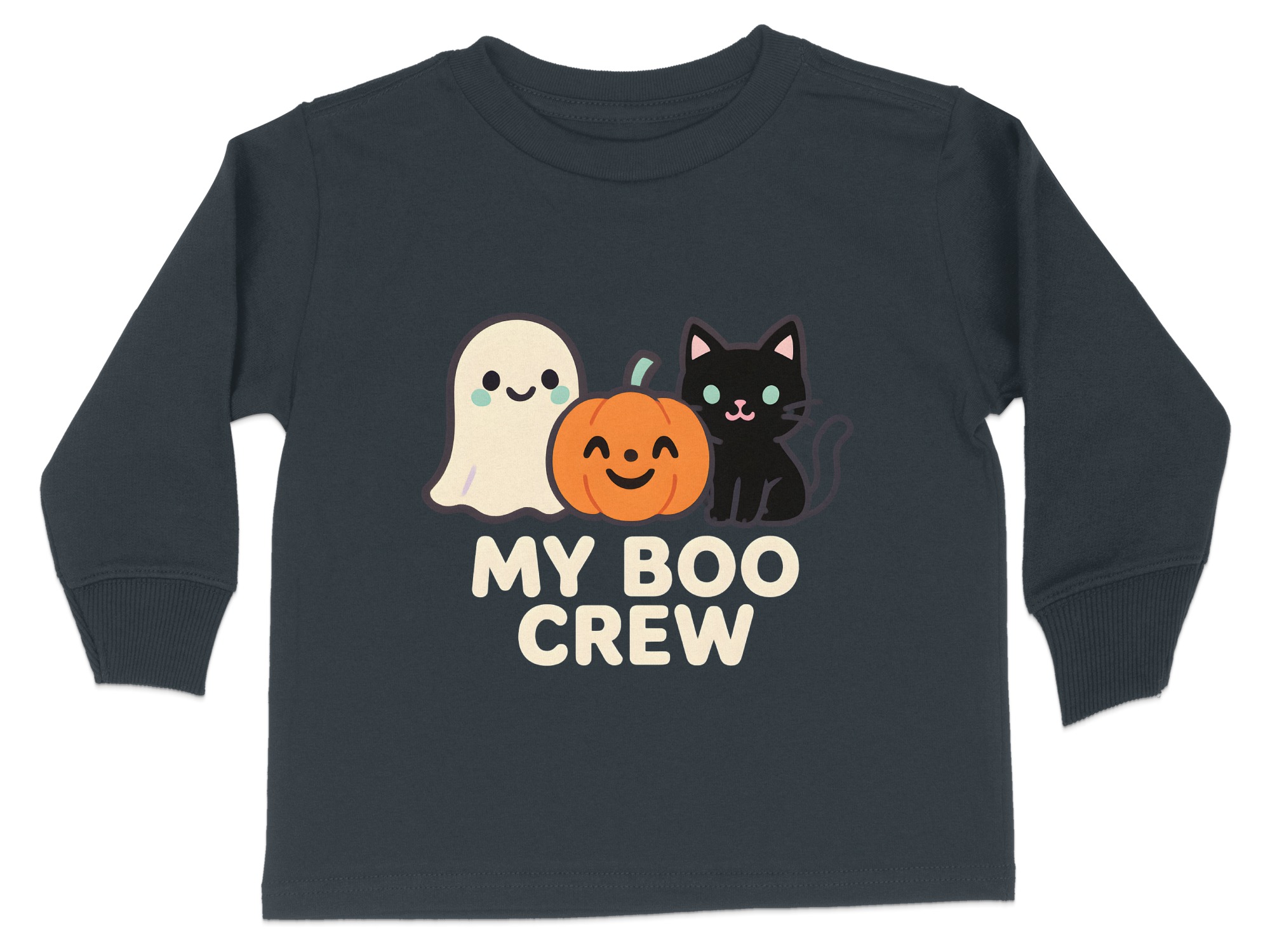 Halloween Ghost Pumpkin Cat Graphic Long Sleeve T-Shirts - 5-6T, Black product image 1
