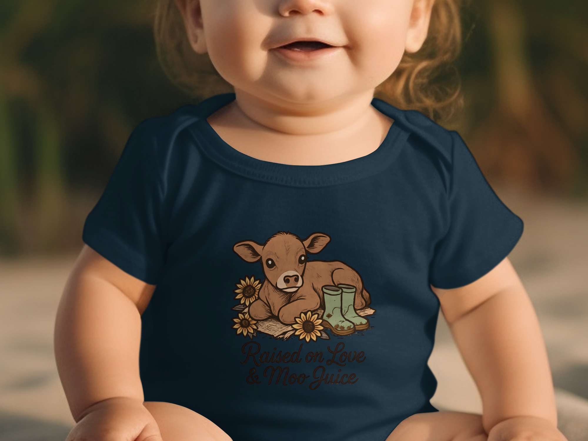 Raised on Love and Moo Juice Cute Calf Design Short and Long Sleeve Body Suit NB to 24M - Image 3