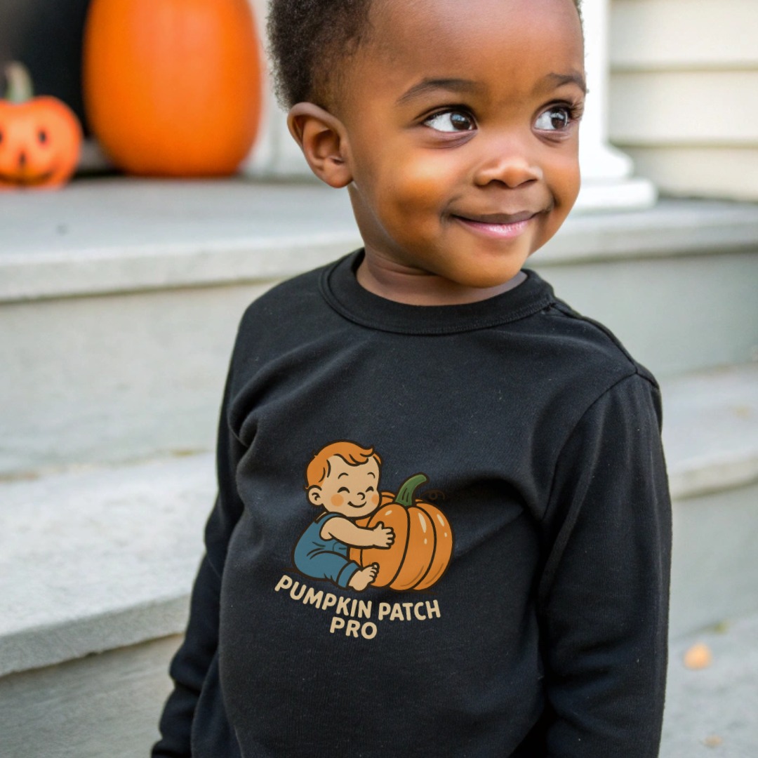 “Pumpkin Patch Pro Graphic Print Long Sleeve T” Long Sleeve Toddler Tee | Cute Halloween Cartoon Shirt | Toddler Sizes 2T to 6T product image 1