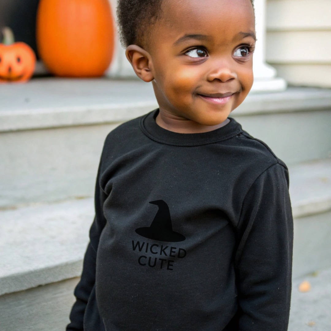 “Wicked Cute Witch Hat Graphic Long Sleeve T” Baby Bodysuit | Cute Halloween Cartoon Shirt | Infant Onesie Sizes NB to 24M product image 3