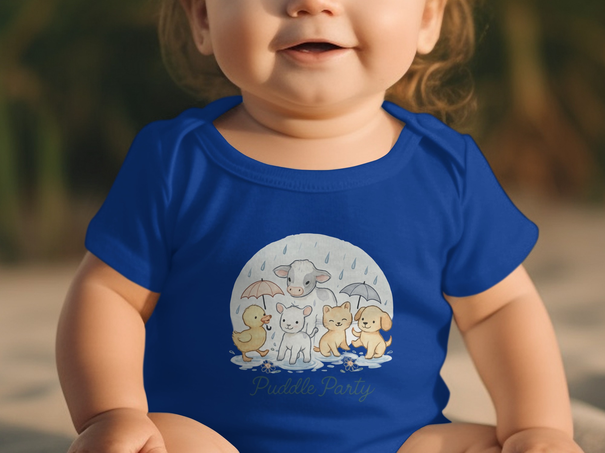 Puddle Party Bodysuit NB to 24M, Watercolor Animals, Cow, Dog, Cat, Duck, Rainy Day Bodysuit, Long and Short Sleeve Bodysuit, Cute Baby Gift