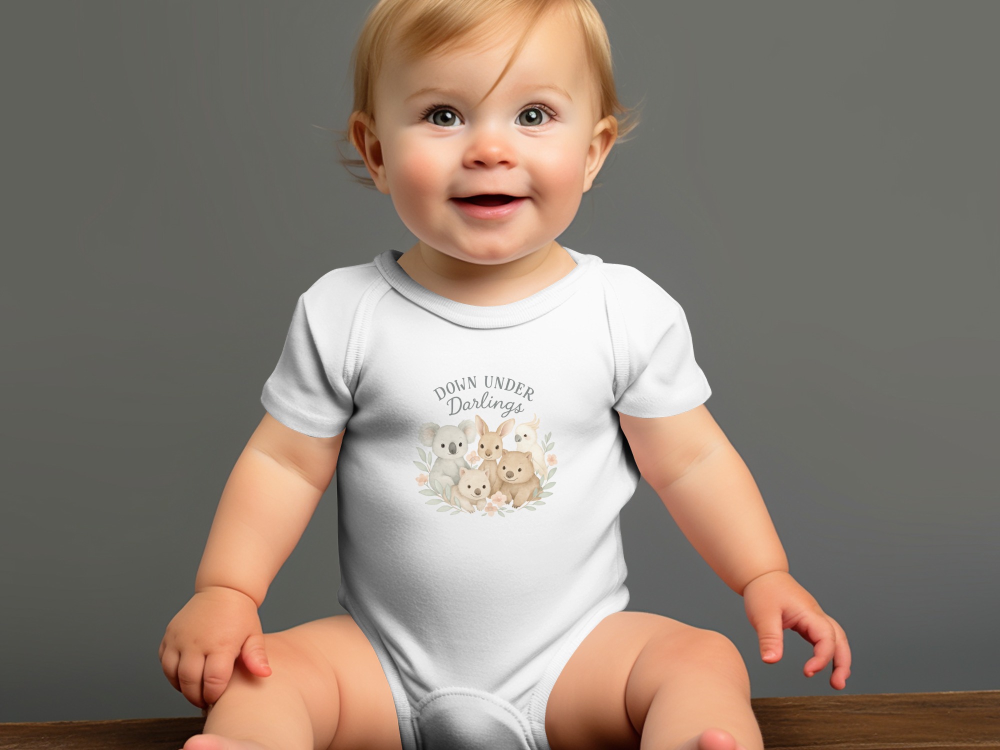 Down Under Darlings Bodysuit, Australian Animals Koala Kangaroo Wombat Cockatoo, Long and Short Sleeve, Newborn to 24 Months - Image 9
