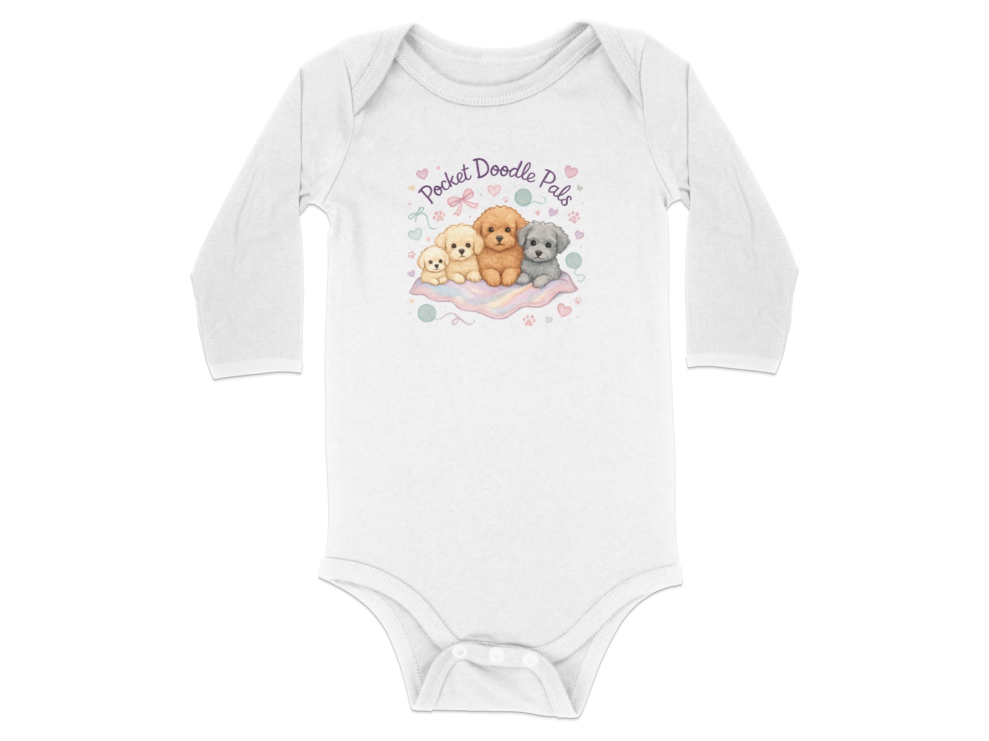 Pocket Doodle Pals Bodysuits Long and Short Sleeve NB to 24M, Adorable Puppy Dog Friends, Cute Watercolor Hearts, Newborn Baby Gift - Image 19