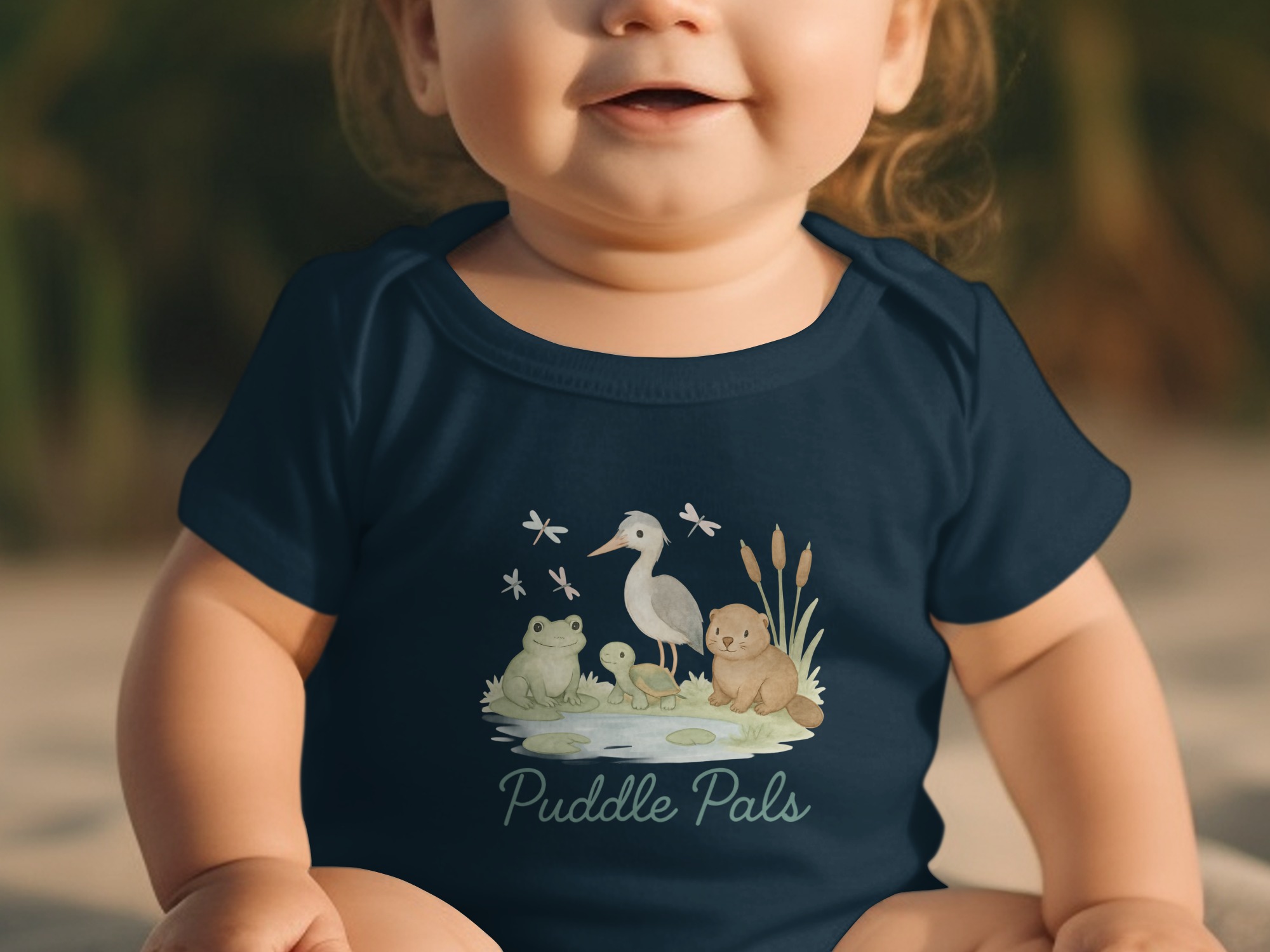 Puddle Pals Bodysuit, Frog Heron Turtle Beaver Newborn to 24M, Long and Short Sleeve Baby Clothes, Cute Pond Animals, Watercolor Baby - Image 3