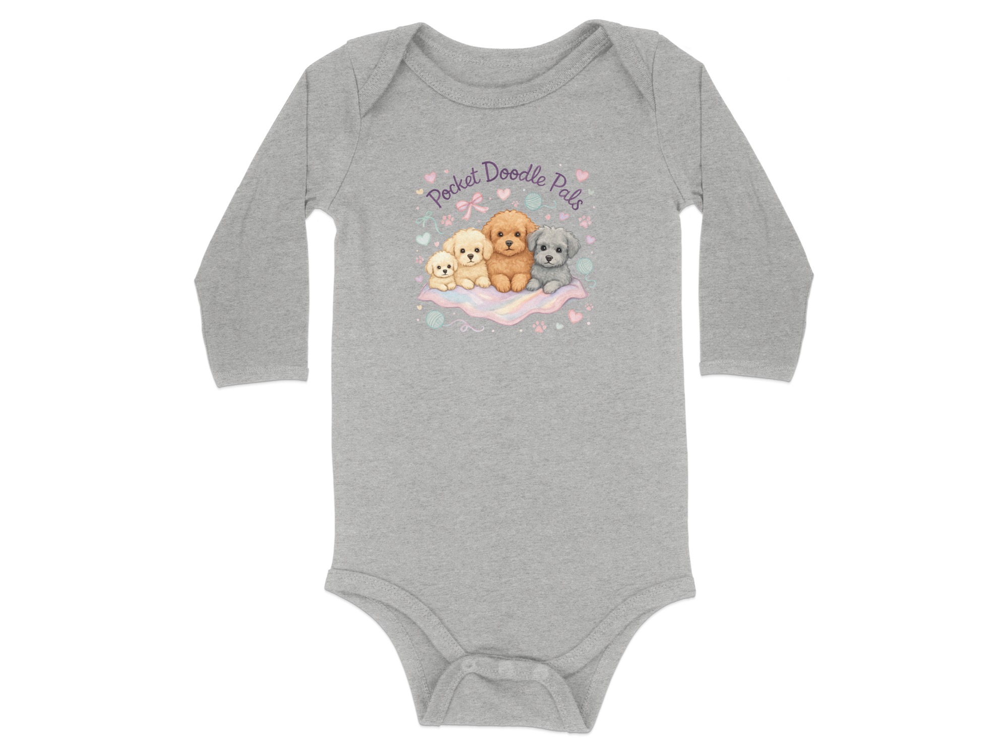 Pocket Doodle Pals Bodysuits Long and Short Sleeve NB to 24M, Adorable Puppy Dog Friends, Cute Watercolor Hearts, Newborn Baby Gift