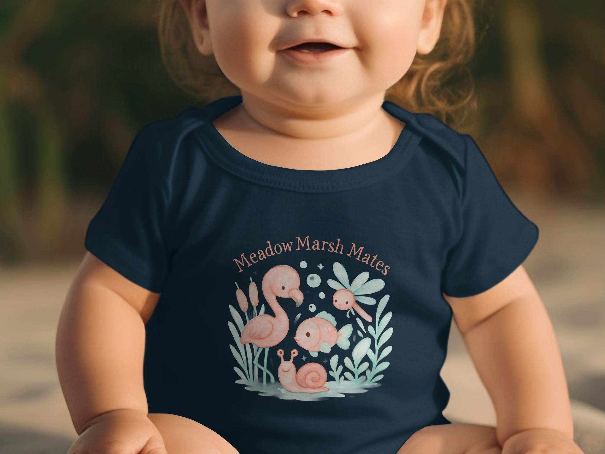 Meadow Marsh Mates Bodysuit, Cute Animal Design, Flamingo Fish Snail Dragonfly, Long and Short Sleeve, Newborn to 24M - Image 3
