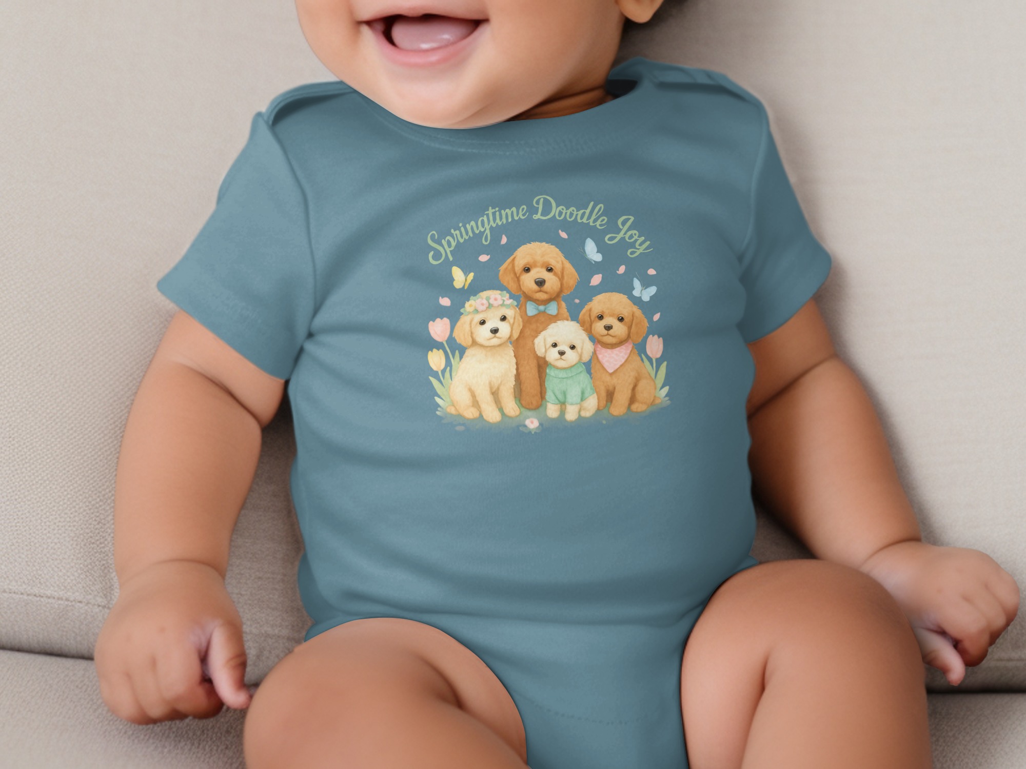 Springtime Doodle Joy Bodysuits, Cute Puppy Dog Design, Newborn to 24M, Long and Short Sleeve, Adorable Floral, Butterfly - Image 7