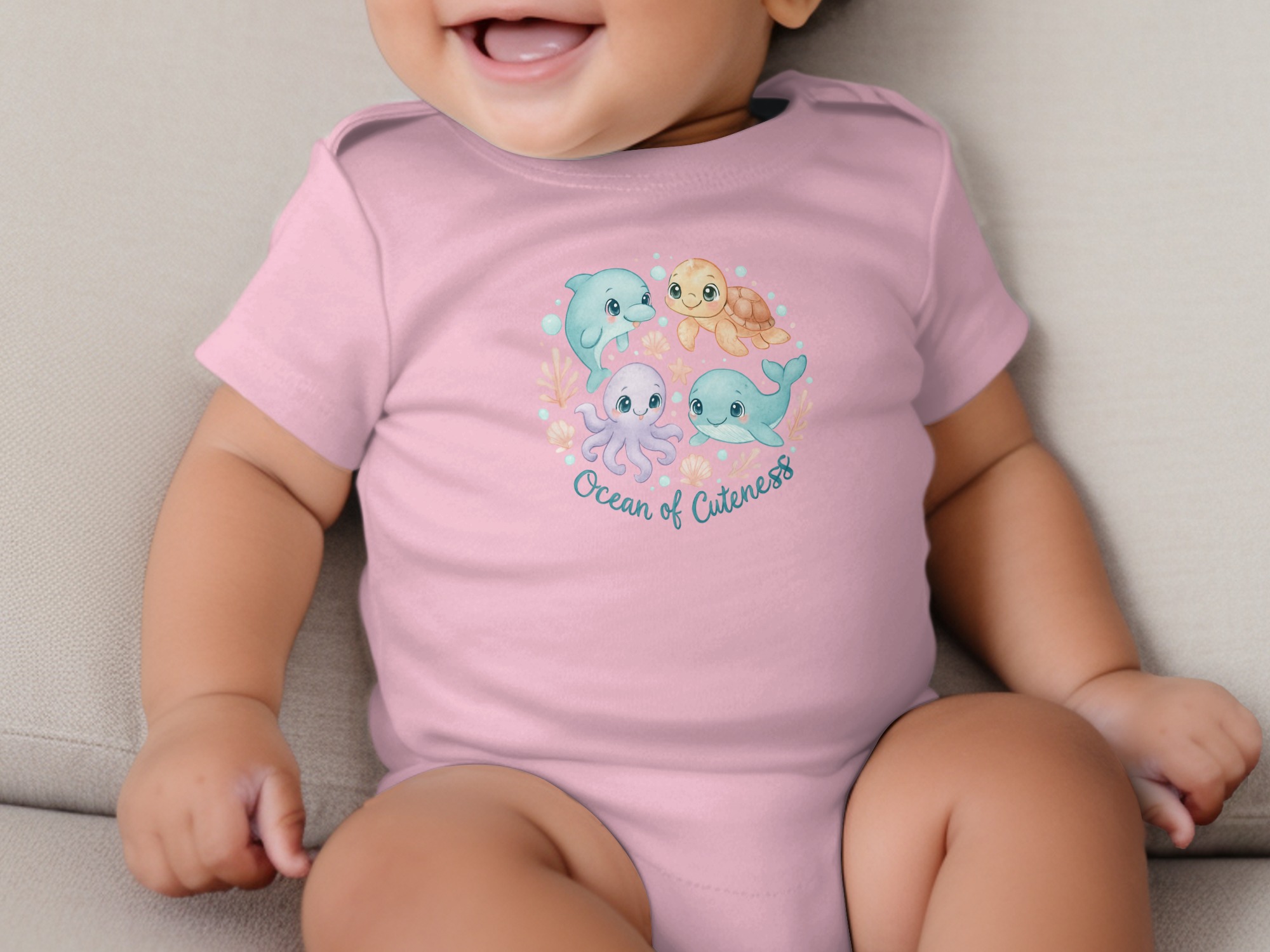 Ocean Cute Bodysuit NB to 24M, Baby Dolphin Whale Turtle Octopus Bodysuit, Ocean of Cuteness Short Sleeve, Long Sleeve Baby Bodysuit - Image 6