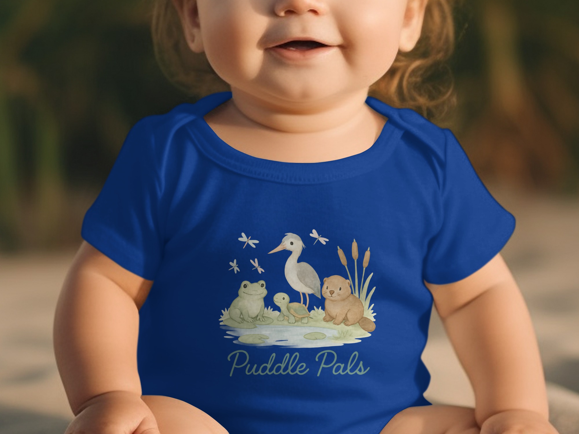 Puddle Pals Bodysuit, Frog Heron Turtle Beaver Newborn to 24M, Long and Short Sleeve Baby Clothes, Cute Pond Animals, Watercolor Baby - Image 4