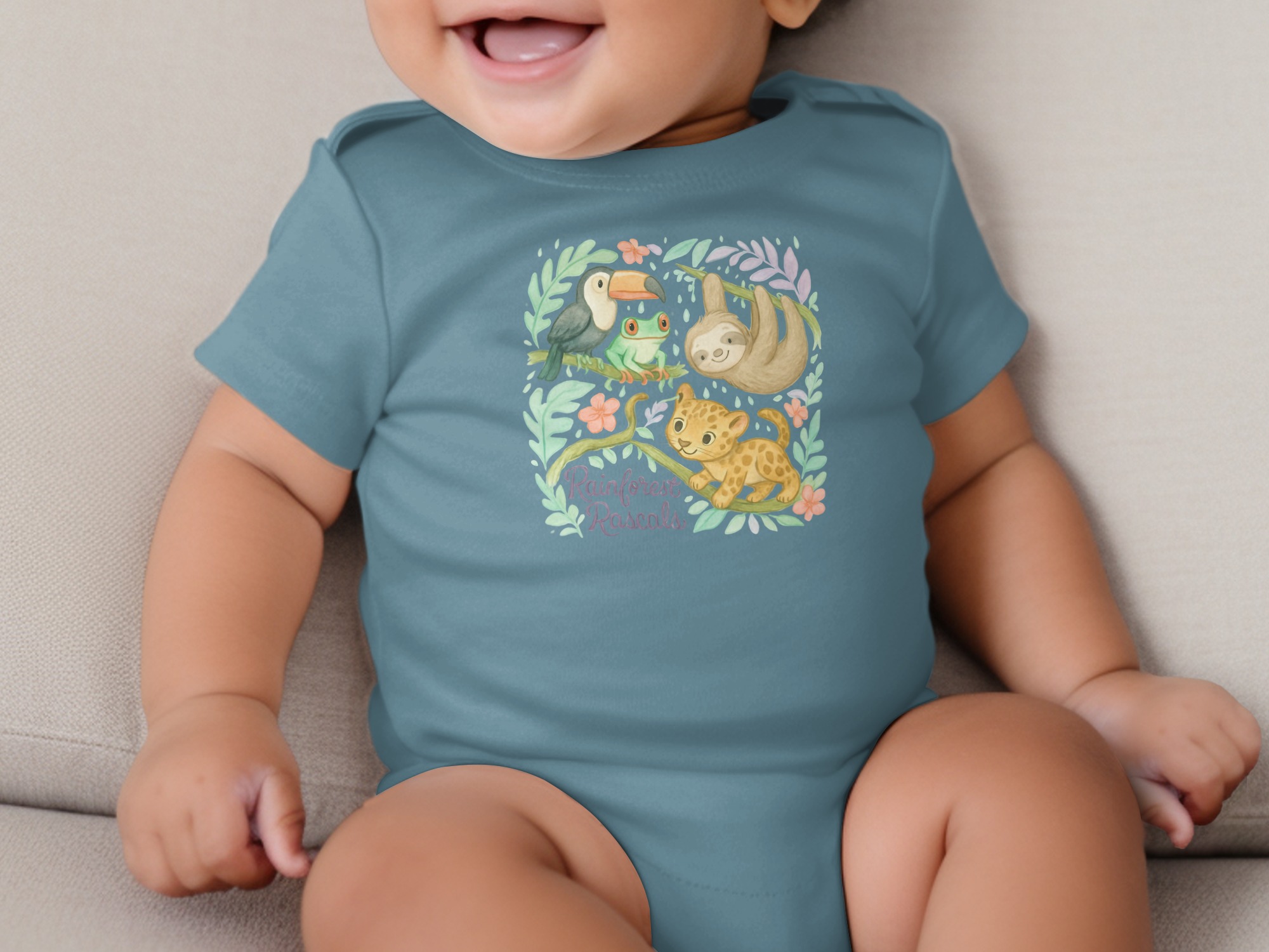 Rainforest Rascal Bodysuit, Cute Animal NB to 24M Long and Short Sleeve, Sloth Toucan Leopard Frog, Baby Outfit, Jungle Theme, Baby Shower - Image 7