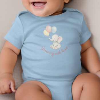 Cute Elephant Balloons Bodysuits Long and Short Sleeve NB to 24M, Growing With Love Baby Clothes, Baby Shower Gift, Elephant Lover