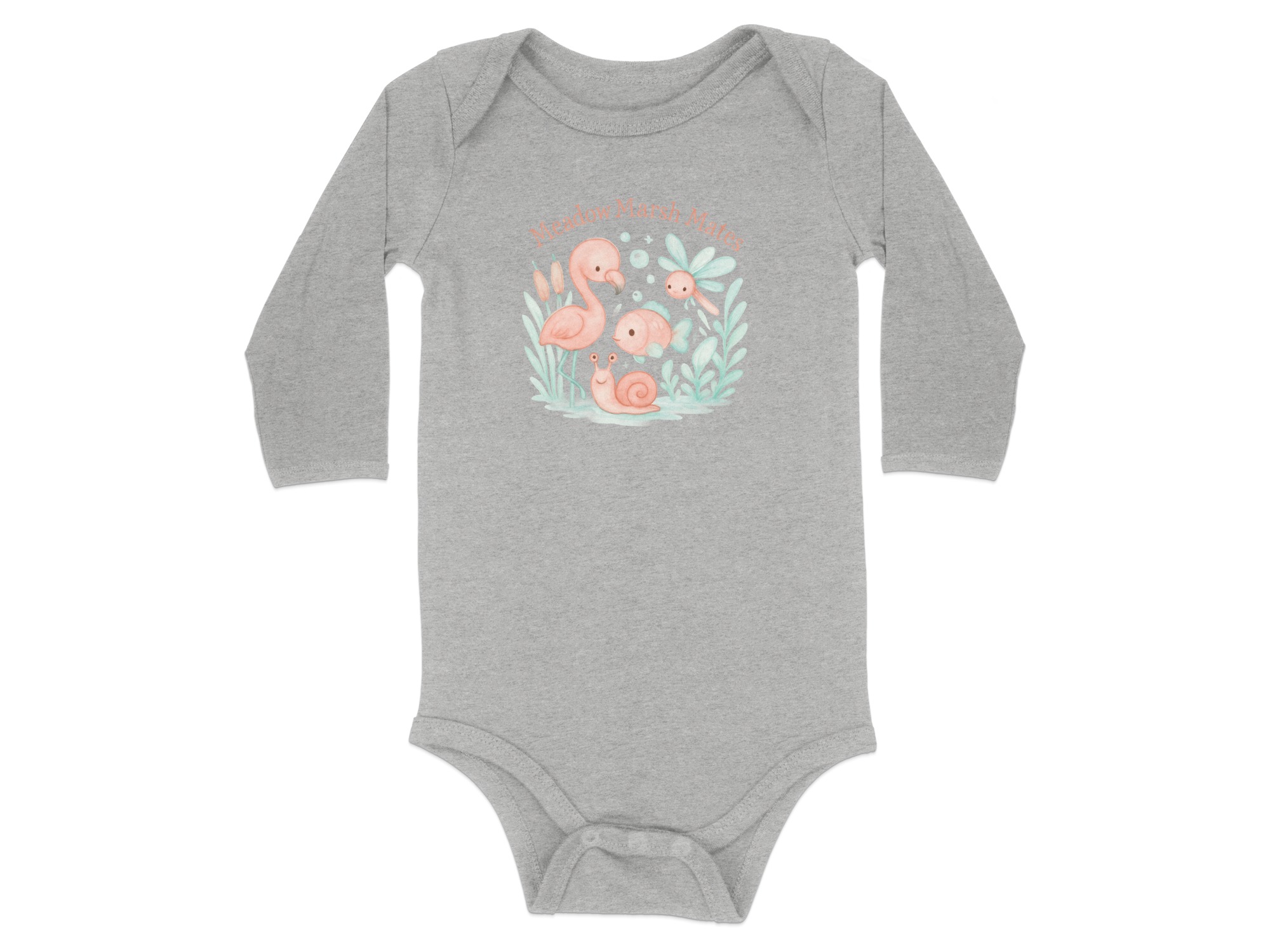 Meadow Marsh Mates Bodysuit, Cute Animal Design, Flamingo Fish Snail Dragonfly, Long and Short Sleeve, Newborn to 24M - Image 16