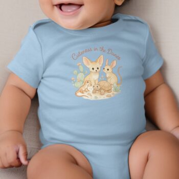 Cuteness in the Dunes Bodysuits Long and Short Sleeve NB to 24M, Desert Animals, Fennec Fox, Jerboa, Lizard, Tortoise, Cactus, Cute Baby