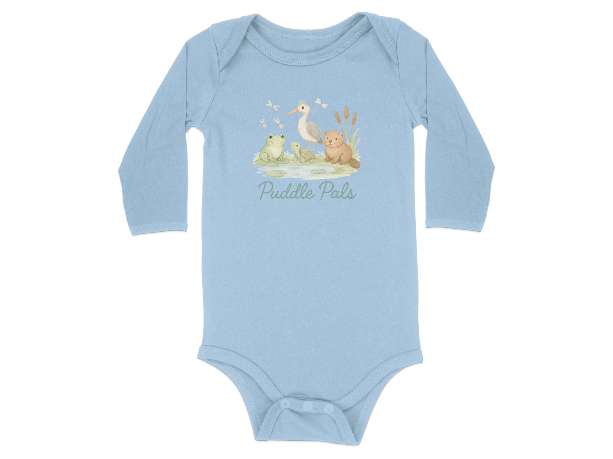 Puddle Pals Bodysuit, Frog Heron Turtle Beaver Newborn to 24M, Long and Short Sleeve Baby Clothes, Cute Pond Animals, Watercolor Baby - Image 17