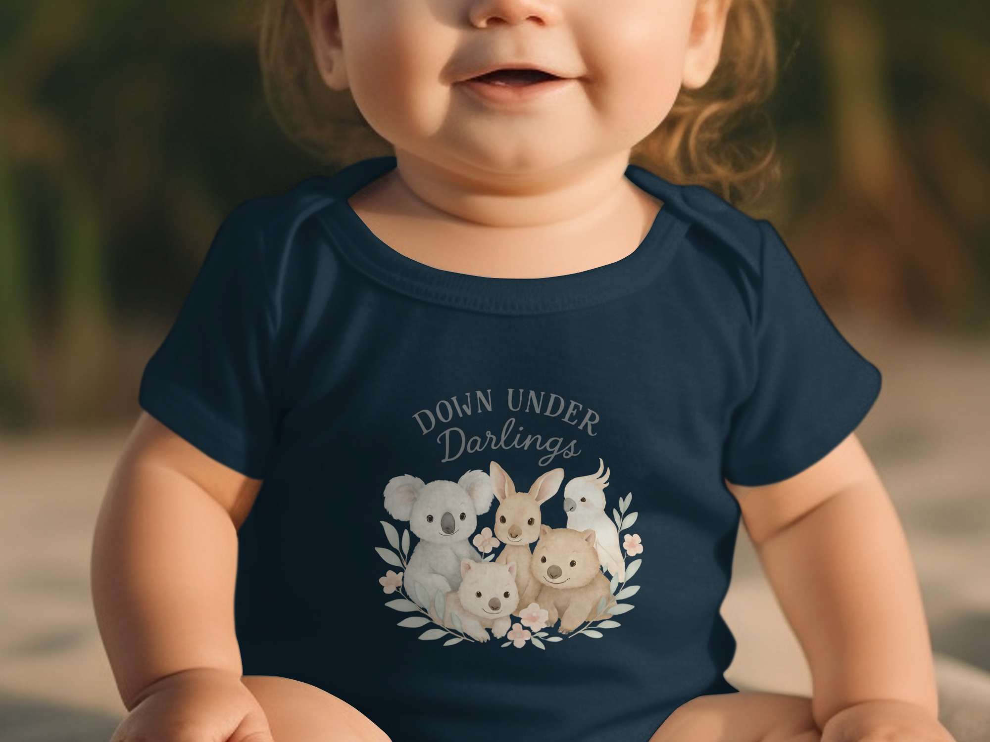 Down Under Darlings Bodysuit, Australian Animals Koala Kangaroo Wombat Cockatoo, Long and Short Sleeve, Newborn to 24 Months - Image 3