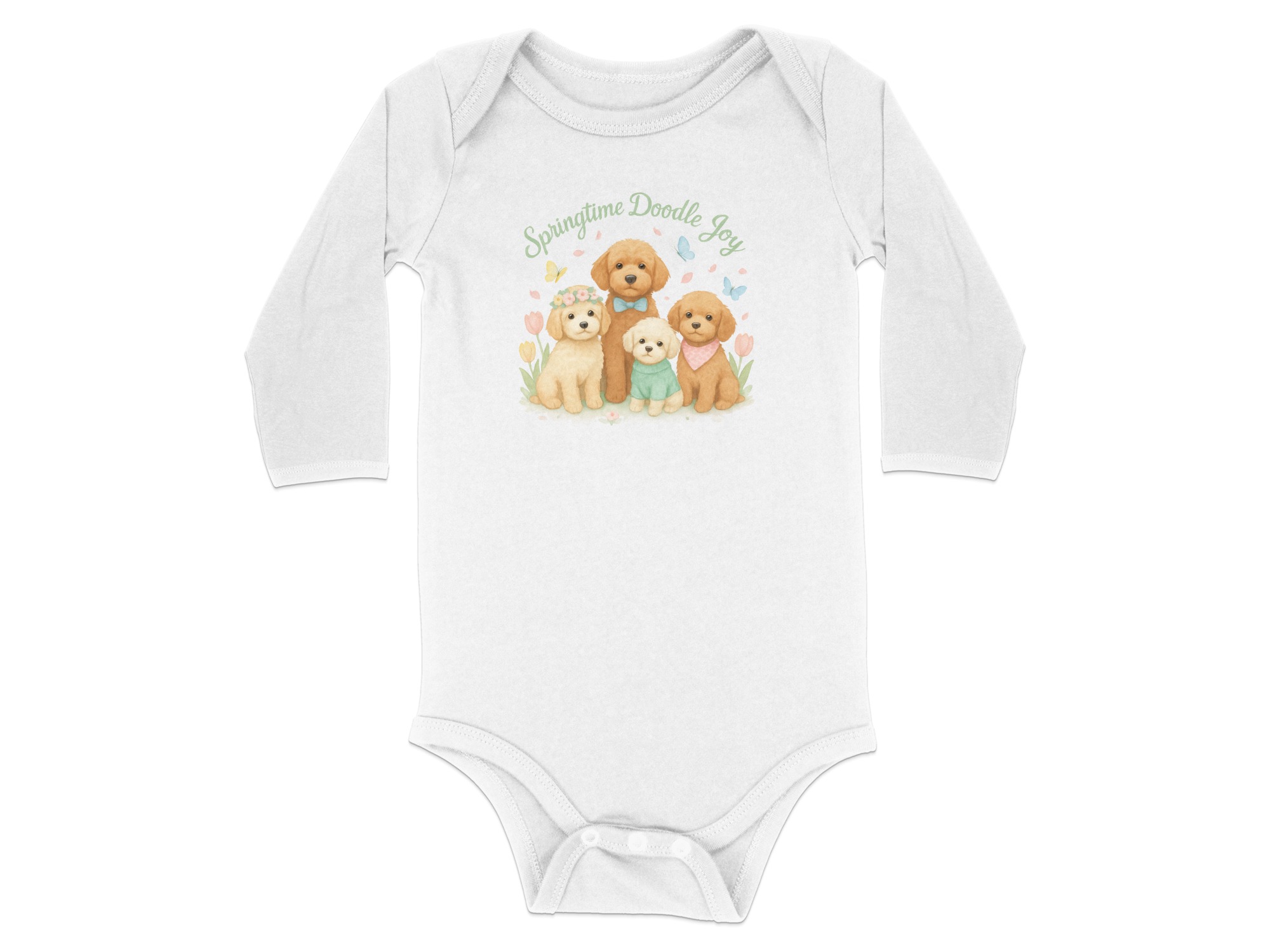 Springtime Doodle Joy Bodysuits, Cute Puppy Dog Design, Newborn to 24M, Long and Short Sleeve, Adorable Floral, Butterfly - Image 19