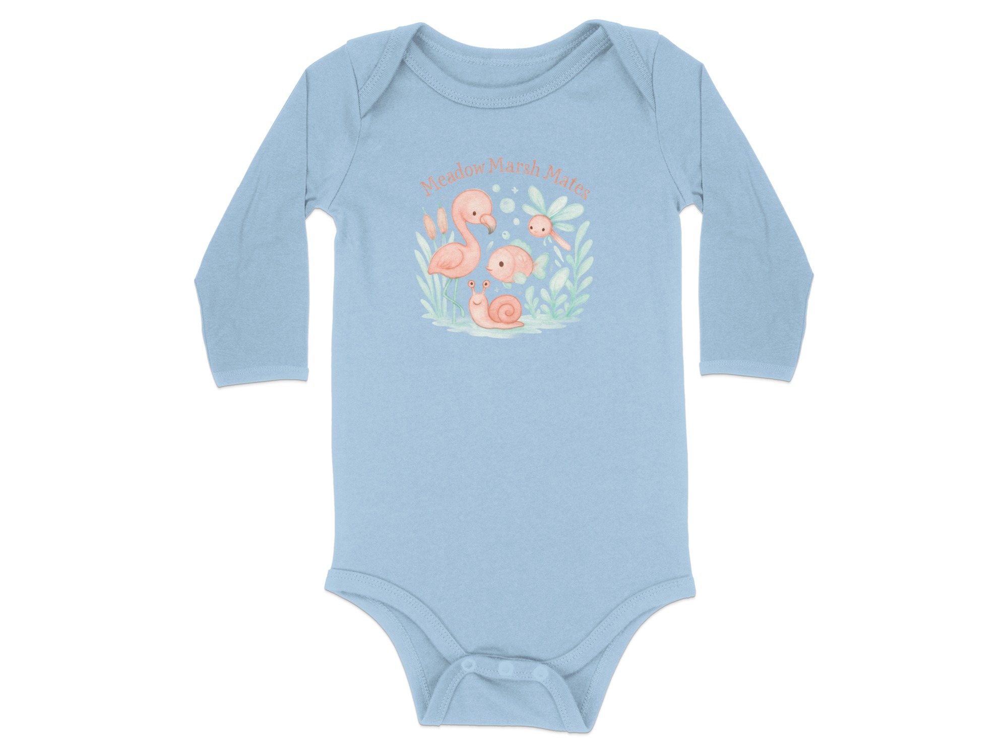 Meadow Marsh Mates Bodysuit, Cute Animal Design, Flamingo Fish Snail Dragonfly, Long and Short Sleeve, Newborn to 24M - Image 17
