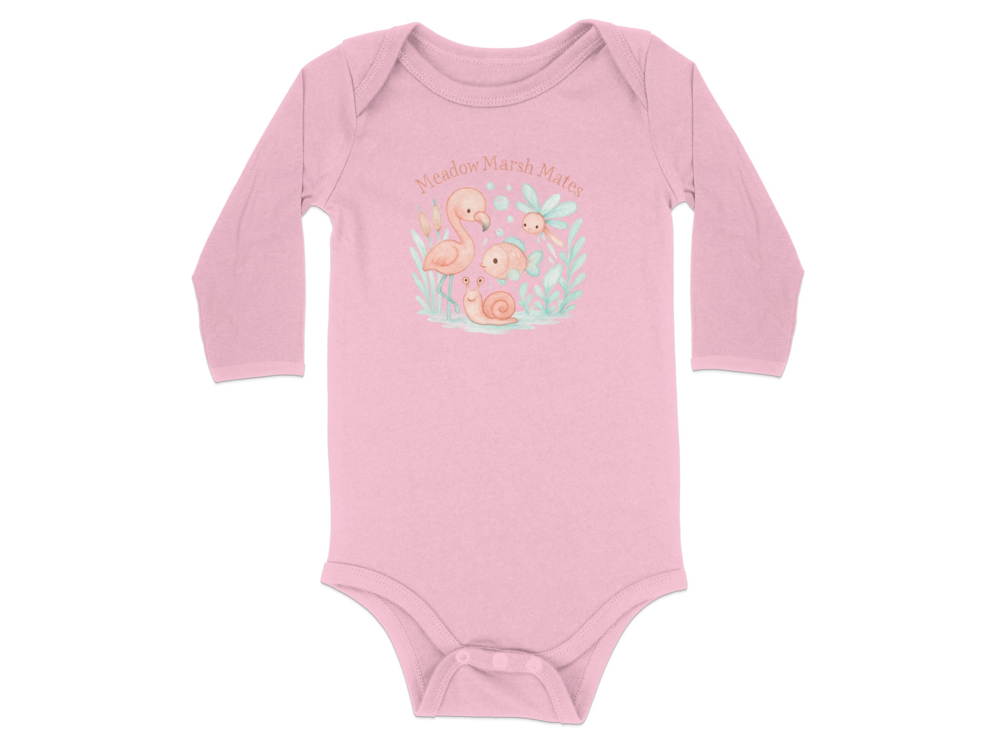 Meadow Marsh Mates Bodysuit, Cute Animal Design, Flamingo Fish Snail Dragonfly, Long and Short Sleeve, Newborn to 24M - Image 18
