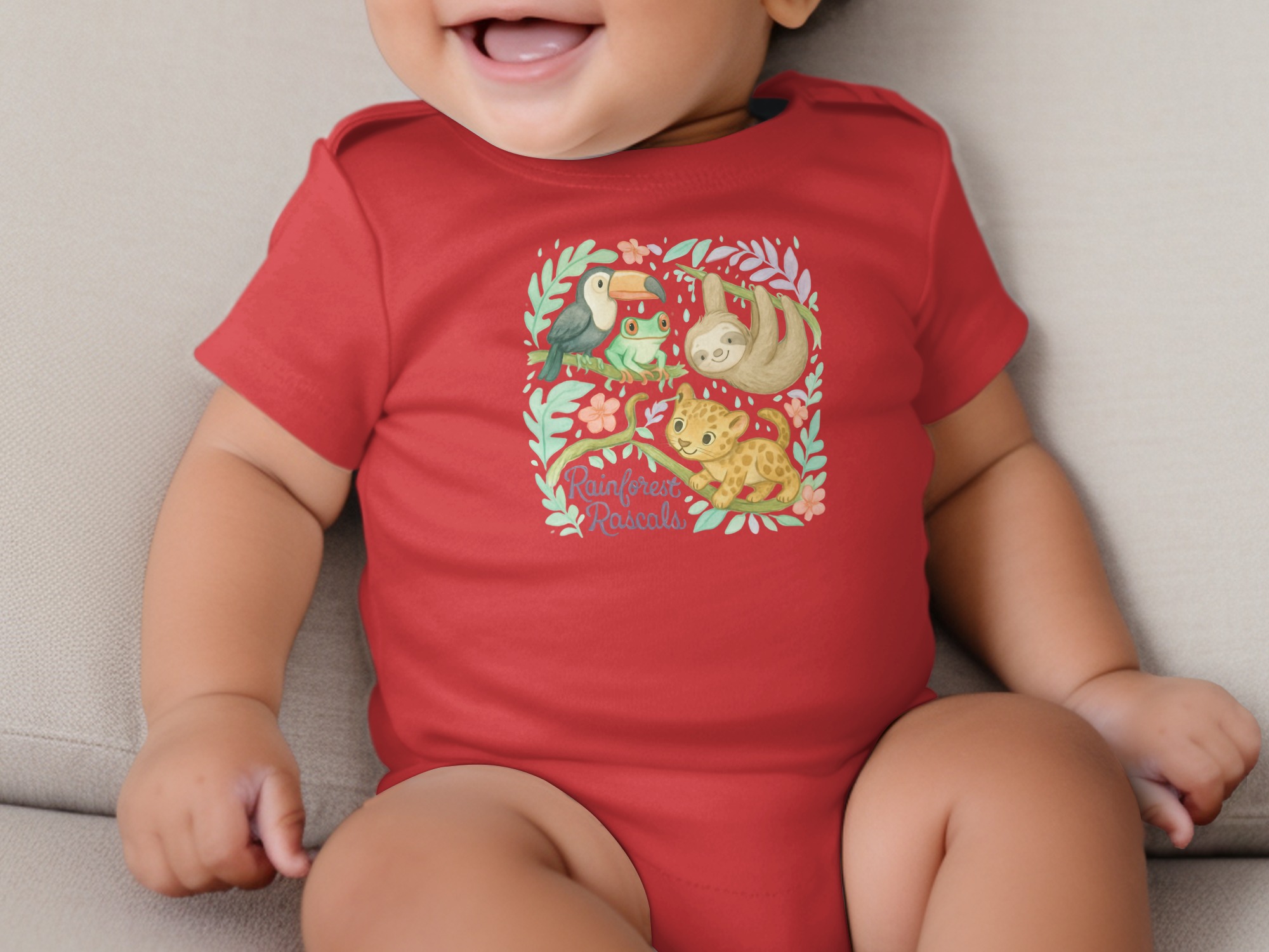 Rainforest Rascal Bodysuit, Cute Animal NB to 24M Long and Short Sleeve, Sloth Toucan Leopard Frog, Baby Outfit, Jungle Theme, Baby Shower - Image 8