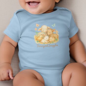 Farmyard Snuggles Baby Bodysuit, Long and Short Sleeve, Newborn to 24M, Cute Watercolor Lamb, Rabbit, Chick, Animal Friends, Nursery Decor