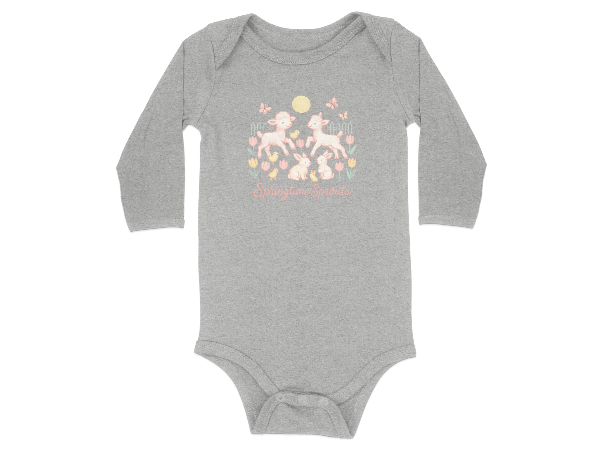 Springtime Sprouts Bodysuit, Lambs Bunnies and Chicks, Newborn to 24M Long and Short Sleeve, Spring Animals, Easter Outfit - Image 16