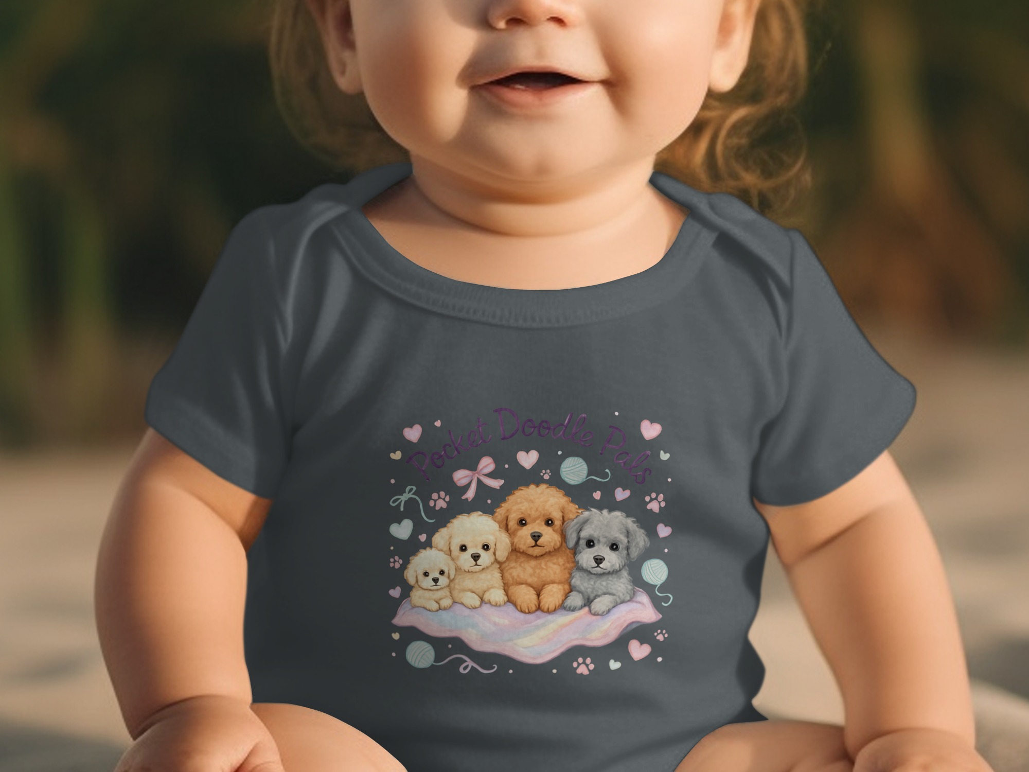 Pocket Doodle Pals Bodysuits Long and Short Sleeve NB to 24M, Adorable Puppy Dog Friends, Cute Watercolor Hearts, Newborn Baby Gift - Image 6