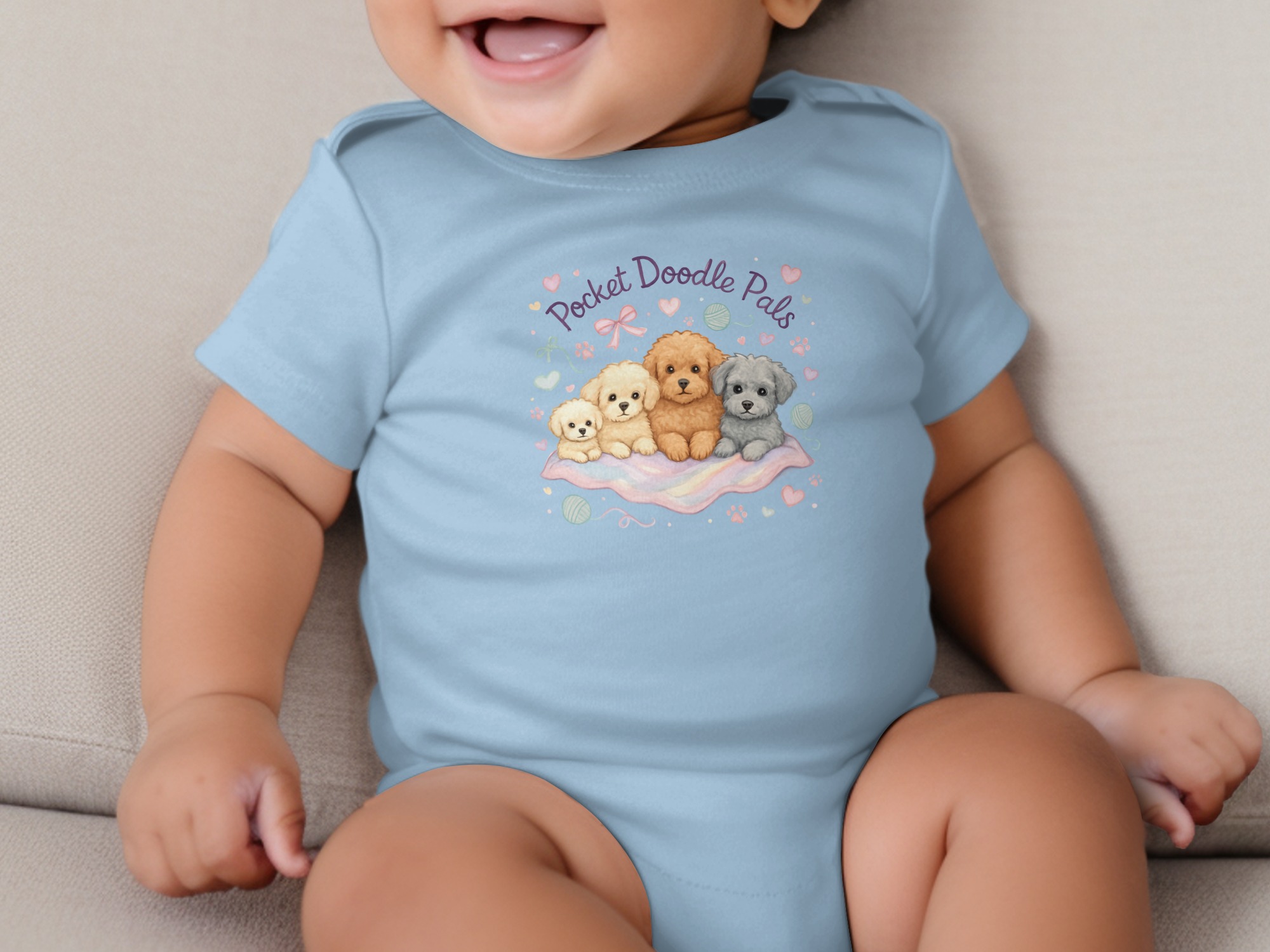 Pocket Doodle Pals Bodysuits Long and Short Sleeve NB to 24M, Adorable Puppy Dog Friends, Cute Watercolor Hearts, Newborn Baby Gift - Image 2