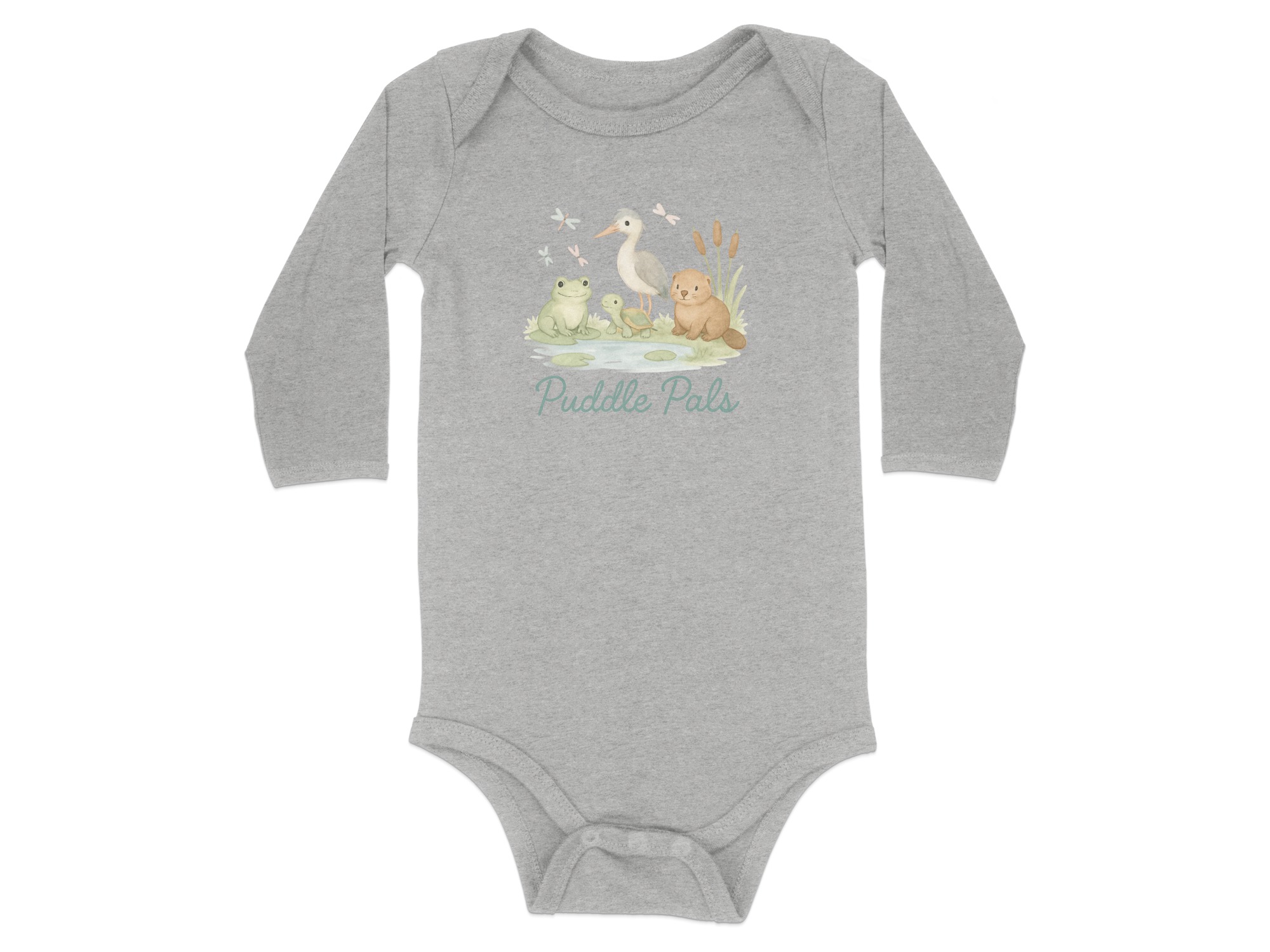 Puddle Pals Bodysuit, Frog Heron Turtle Beaver Newborn to 24M, Long and Short Sleeve Baby Clothes, Cute Pond Animals, Watercolor Baby - Image 16